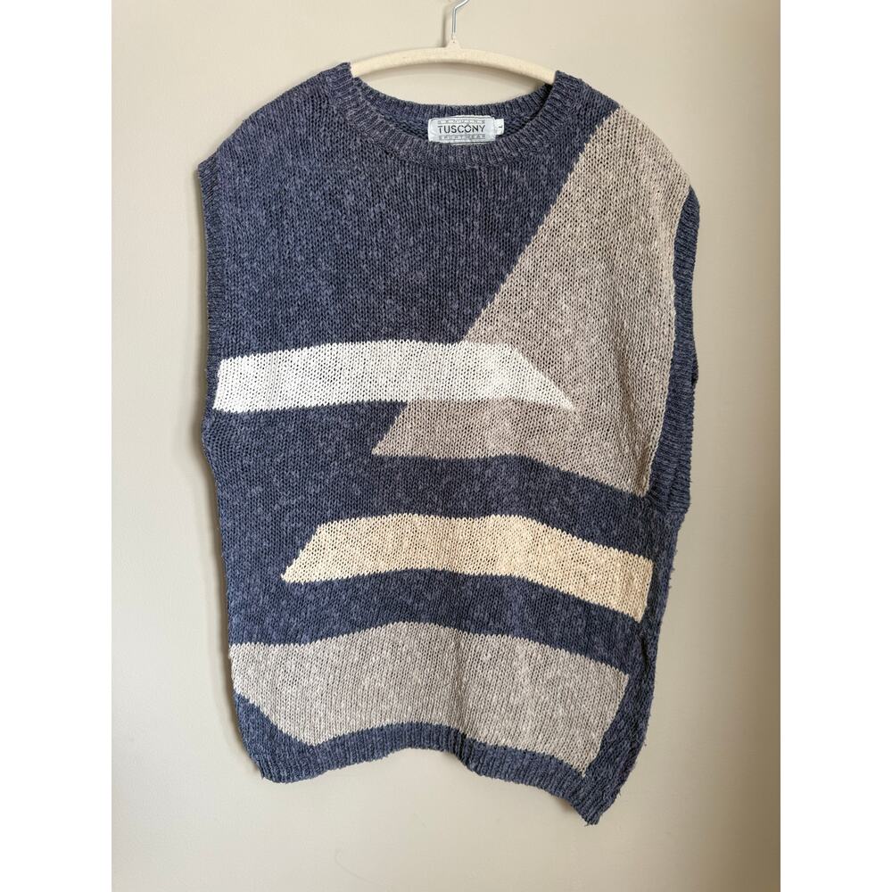 Vintage 90s Tuscony Sportwear‎ Purple Linen Cotton Blend Sweater Vest Size Large - Picture 2 of 6